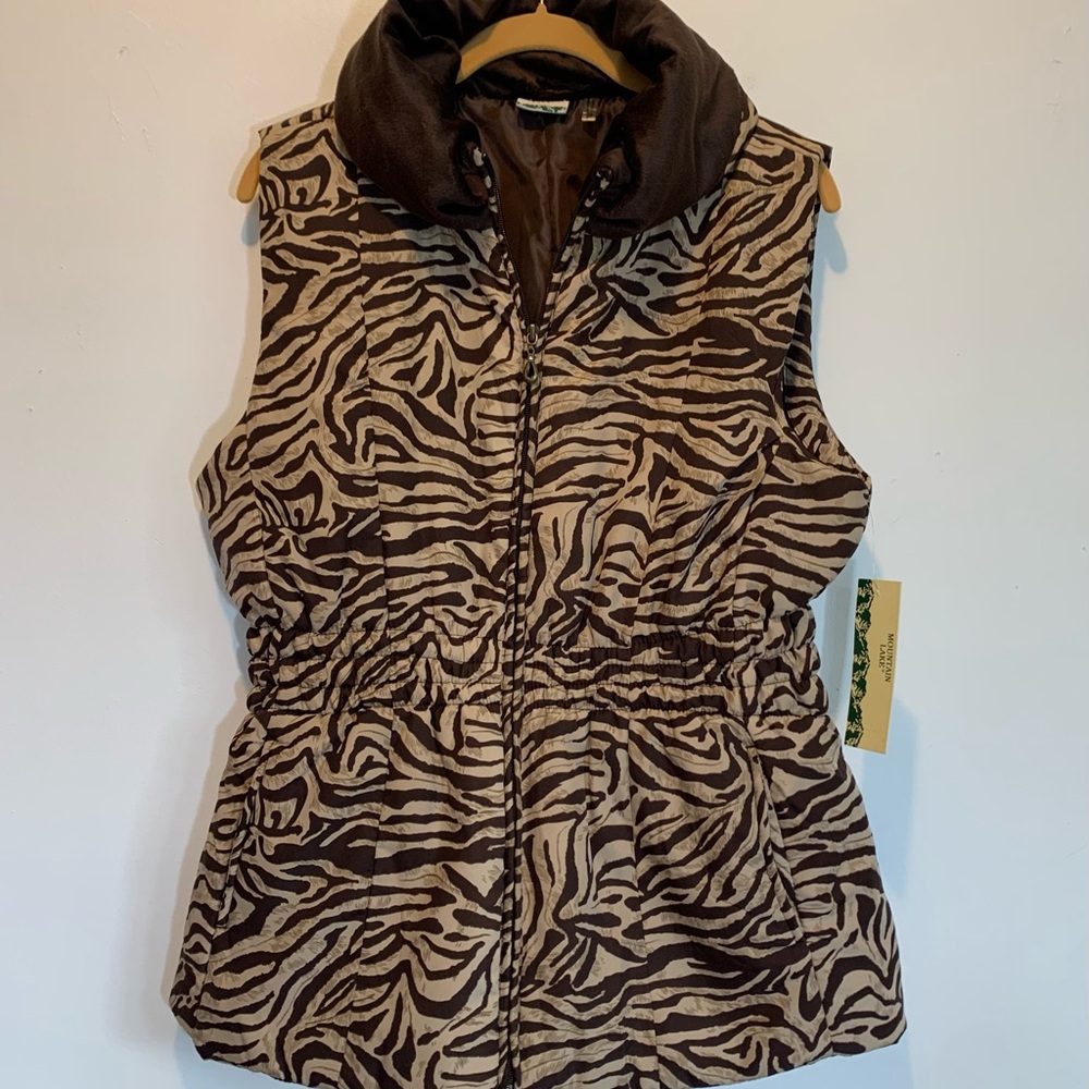 Mountain Lake Brown and Cream Zebra Print Puffer Vest